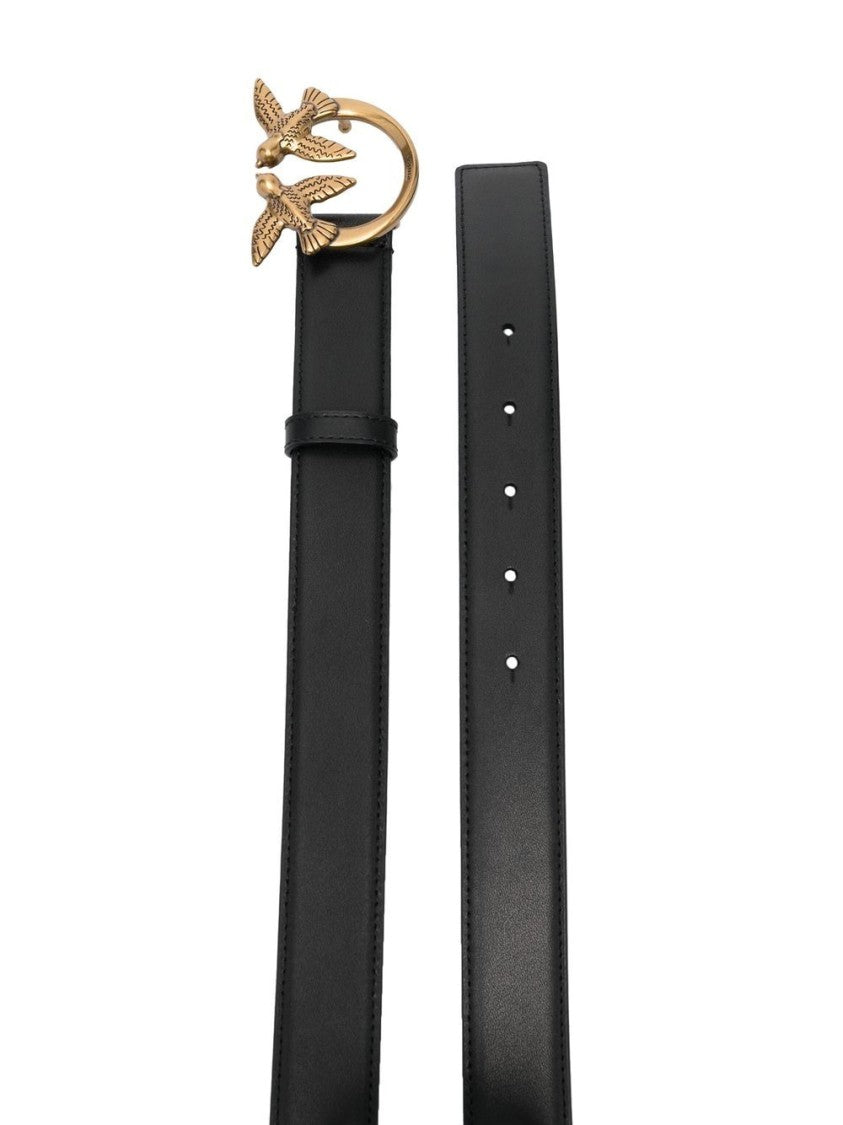 Pinko Black Calf Leather Logo Belt