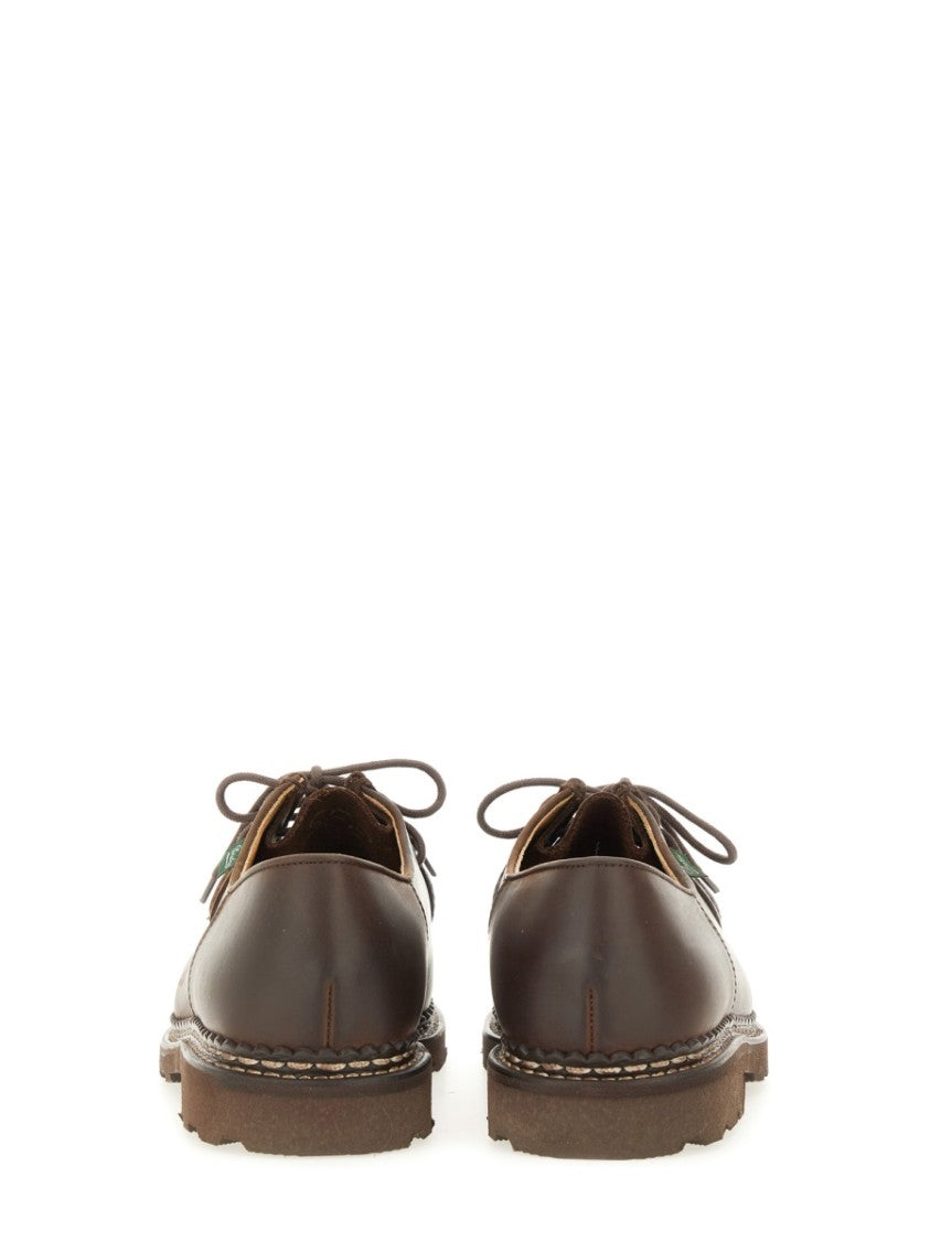 Paraboot Brown Leather Lace-Up Moccasin With Treaded Outsole