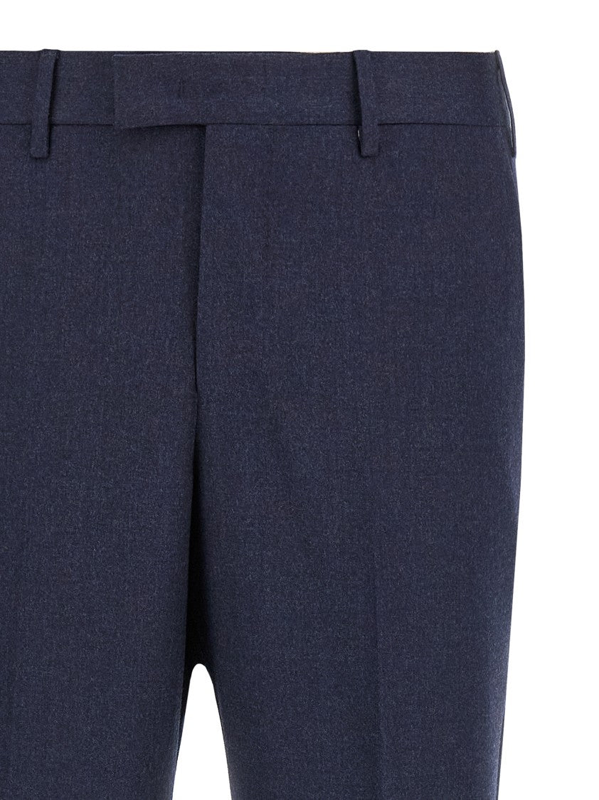 Pt Torino Straight Leg Wool Pants With Turn-Up Hem And Functional Pockets