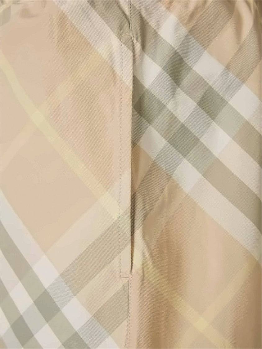 Burberry Beige Check Swim Shorts With Elastic Waistband