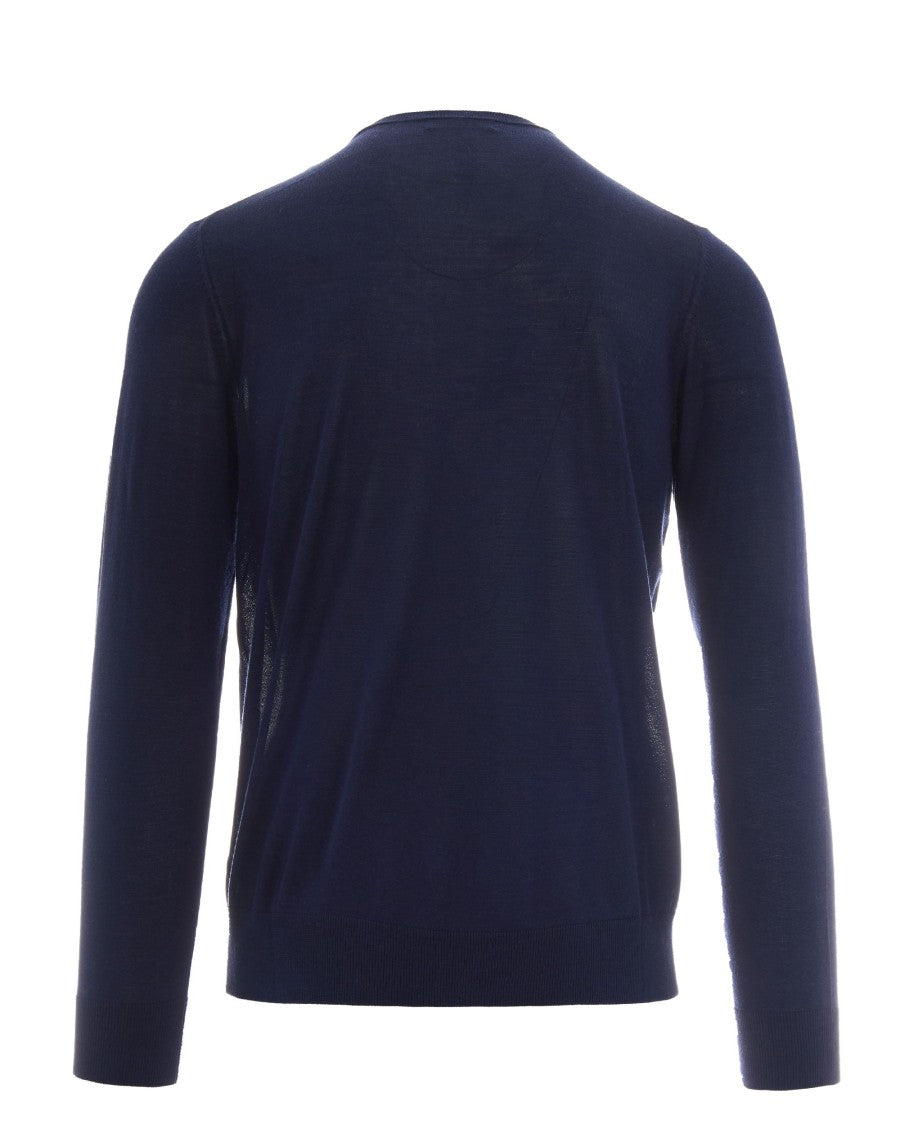 Ballantyne Finely Knit Round Neck Sweater In Navy Blue