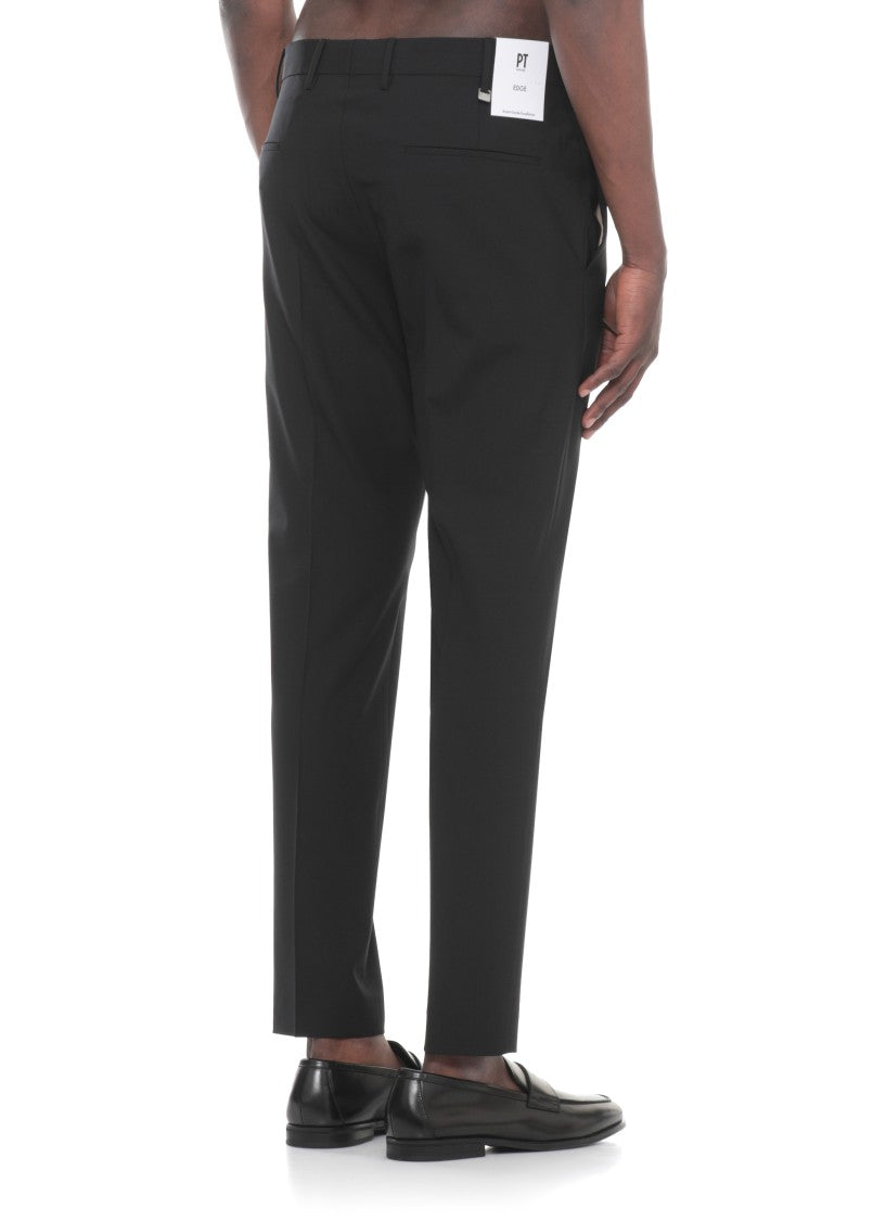 Pt Torino Black Wool Straight-Leg Pants