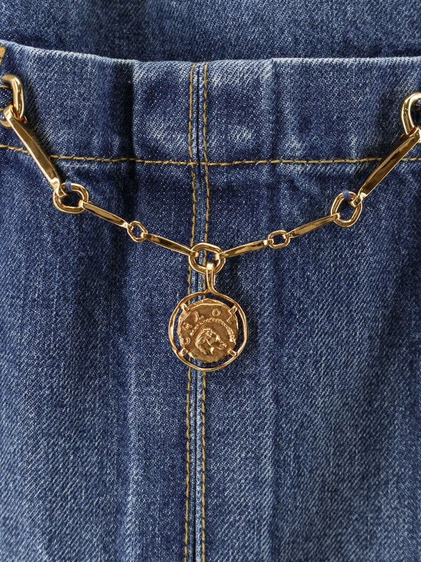 Chloé Ruffle-Collar High-Neck Denim Jacket