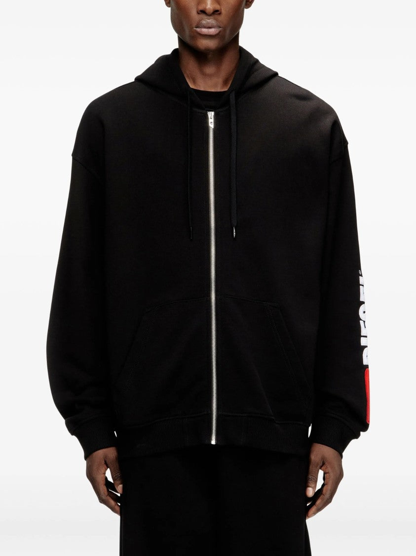 Diesel Black S-Boxt-Zip-Hood-Div Cotton Hoodie