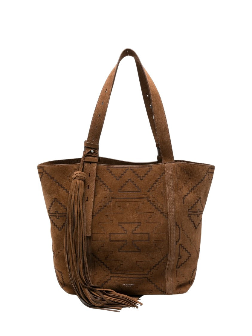 Golden Goose Geometric-Pattern Suede Tote Bag With Tassel Detail
