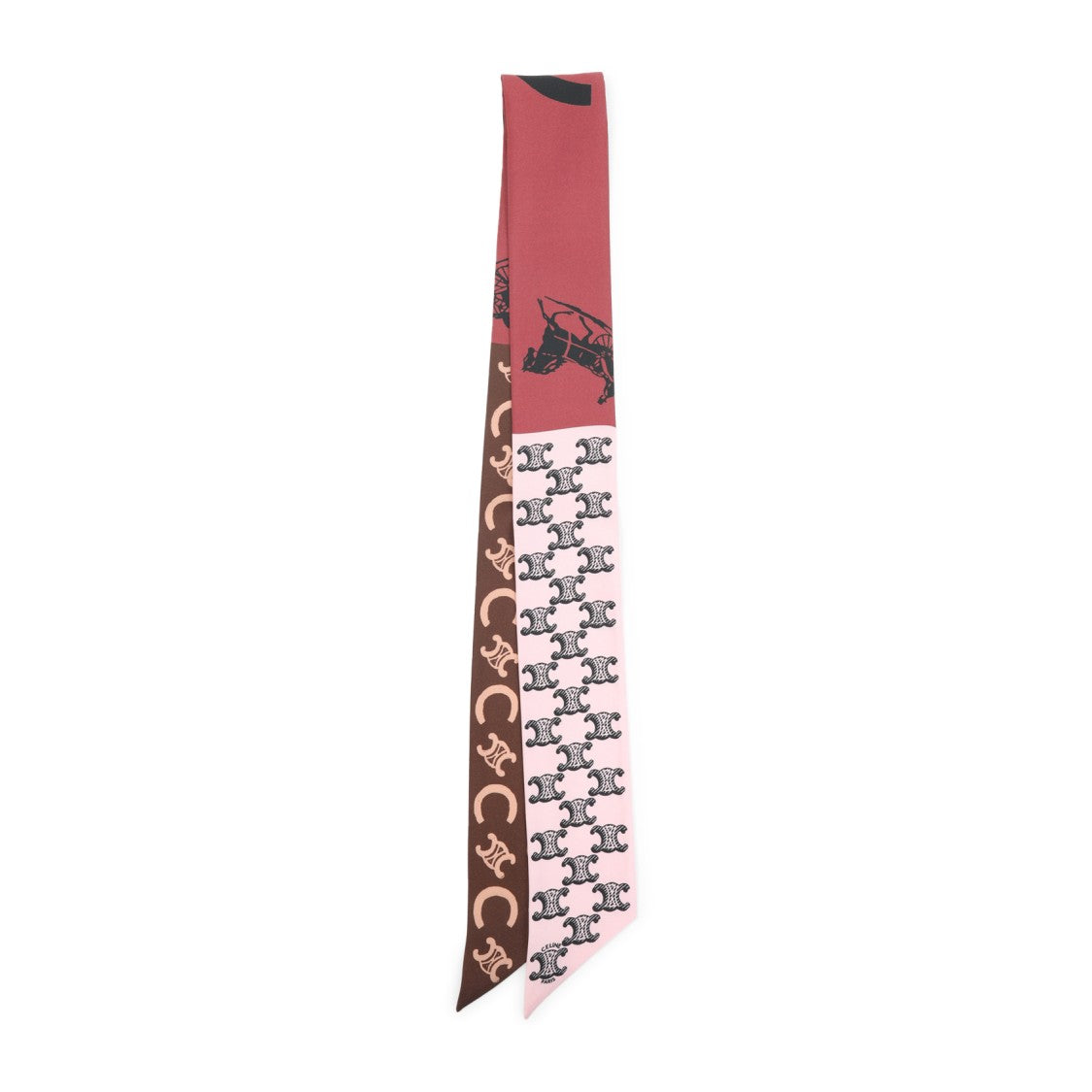 Celine Vertical Tri-Color Silk Scarf With Abstract Motifs