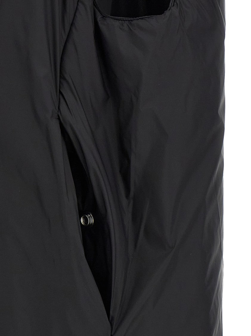 Drkshdw Padded Black Long Vest With Asymmetric Closure And Hood