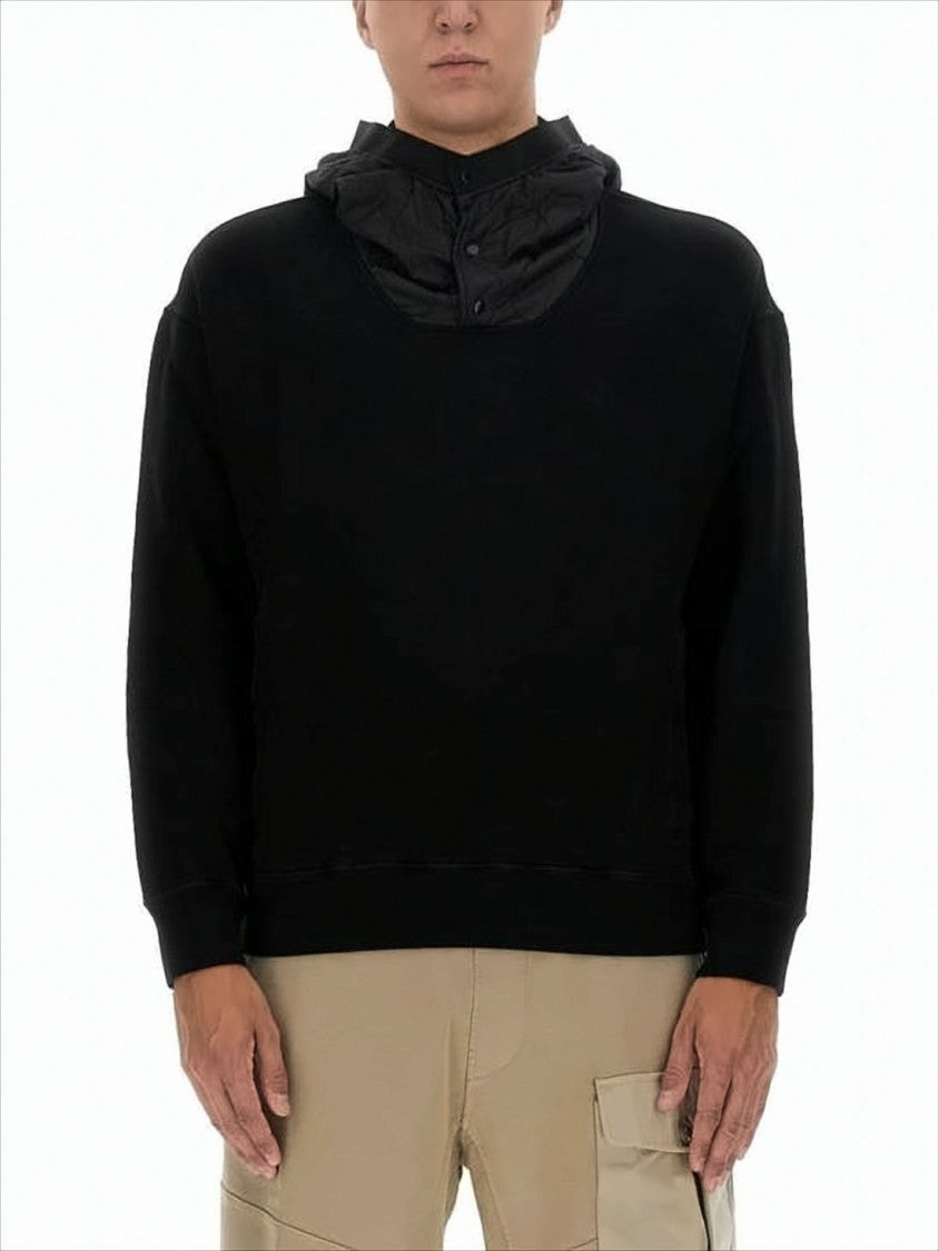 Ten C Black Pullover Hoodie With Textured Hood