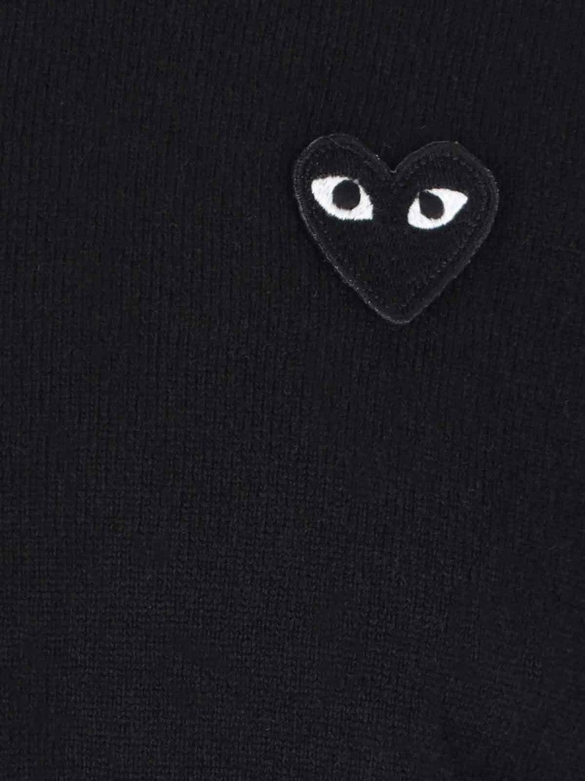 Comme Des Garçons V-Neck Tonal Logo Black Wool Sweater