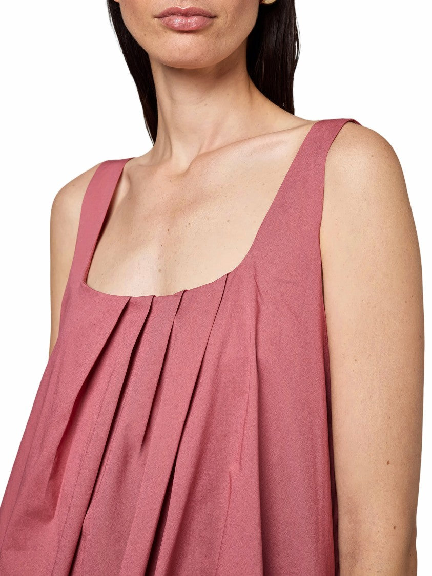 Alpha Studio Gathered Pleats Elastic Hem Poplin Sleeveless Balloon Dress