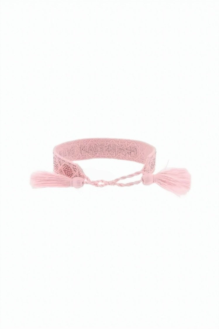 Dior Embroidered Logo Cotton Bracelet With Braided Tassels