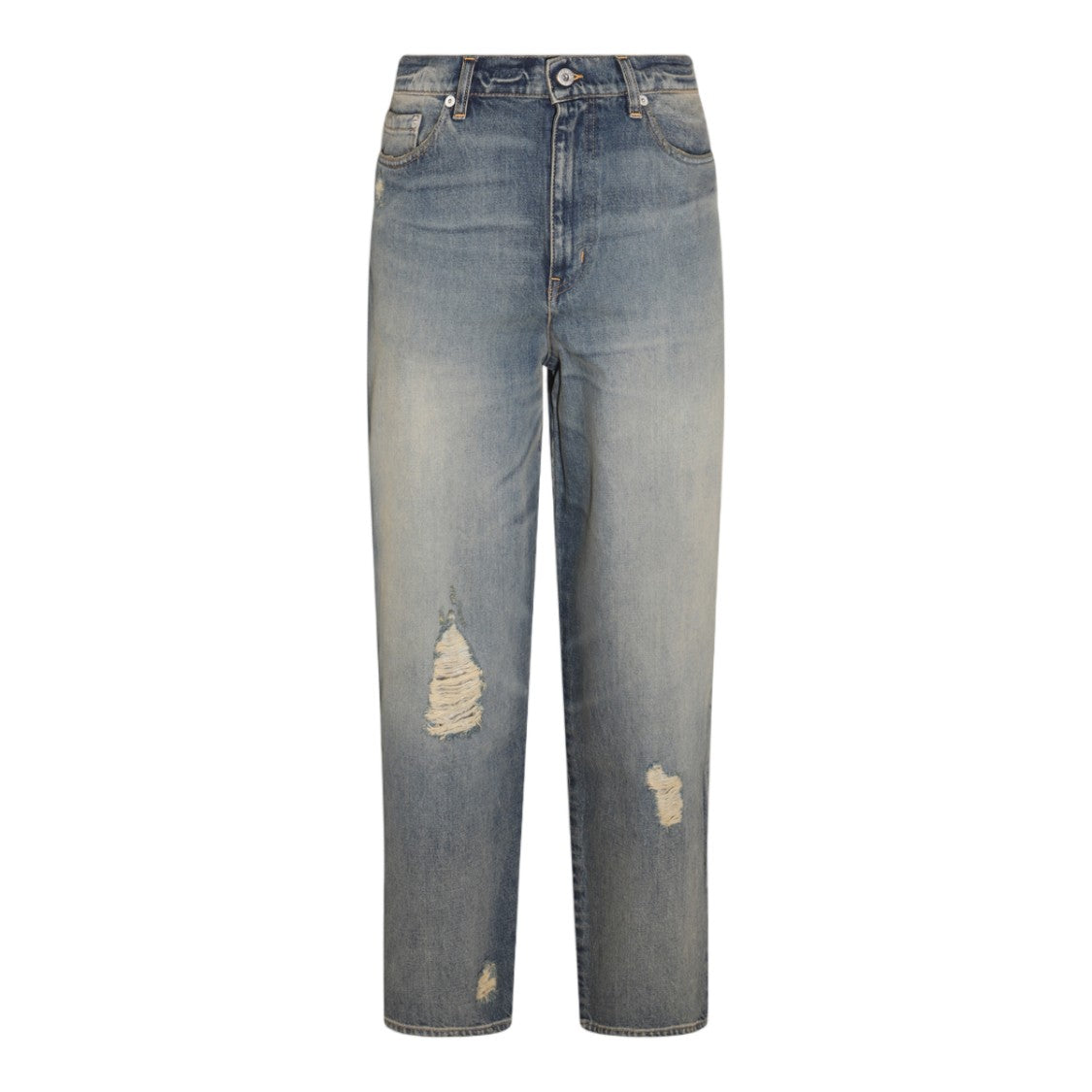 Kenzo Relaxed Fit Distressed Blue Jeans With Tapered Leg