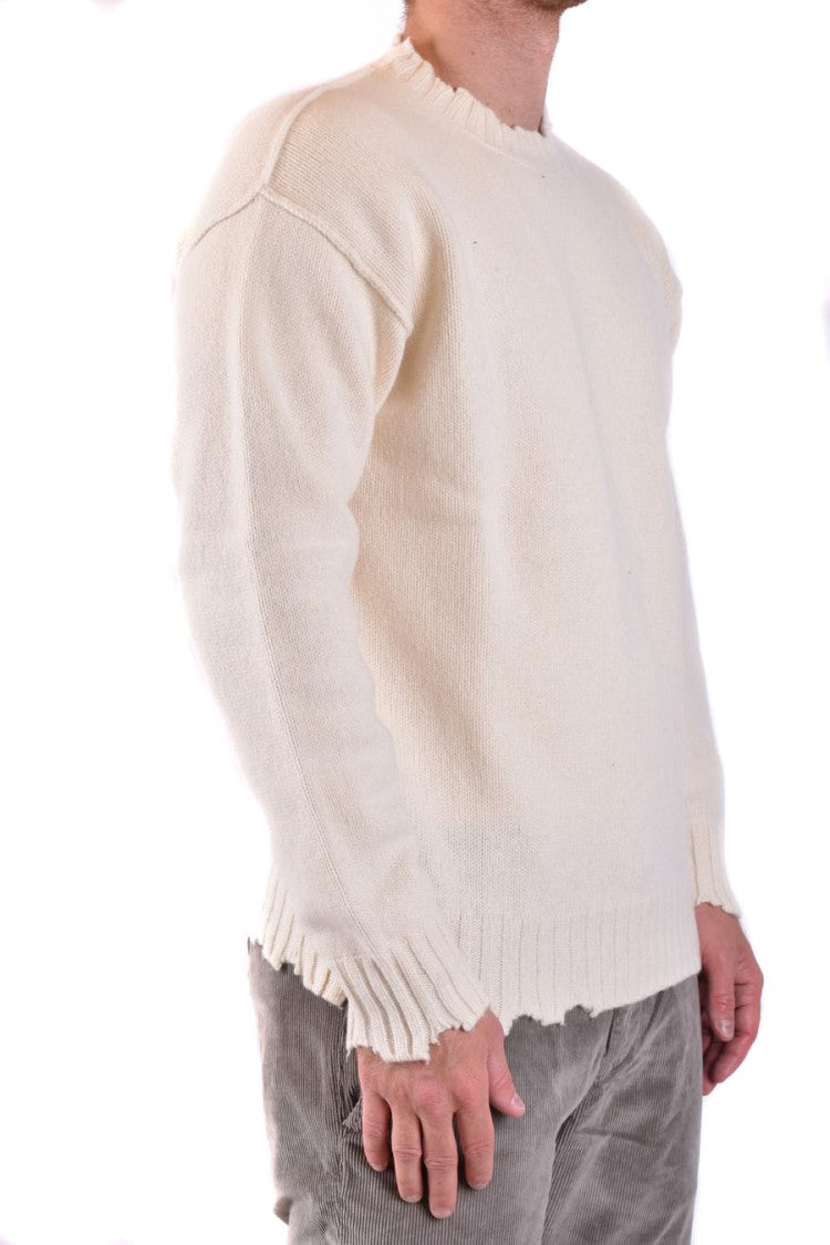 Isabel Benenato Distressed Off-White Knitwear With Ribbed Detailing