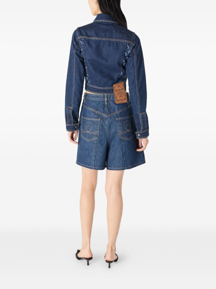 Marine Serre Brown Cropped Denim Crescent Moon Jacket
