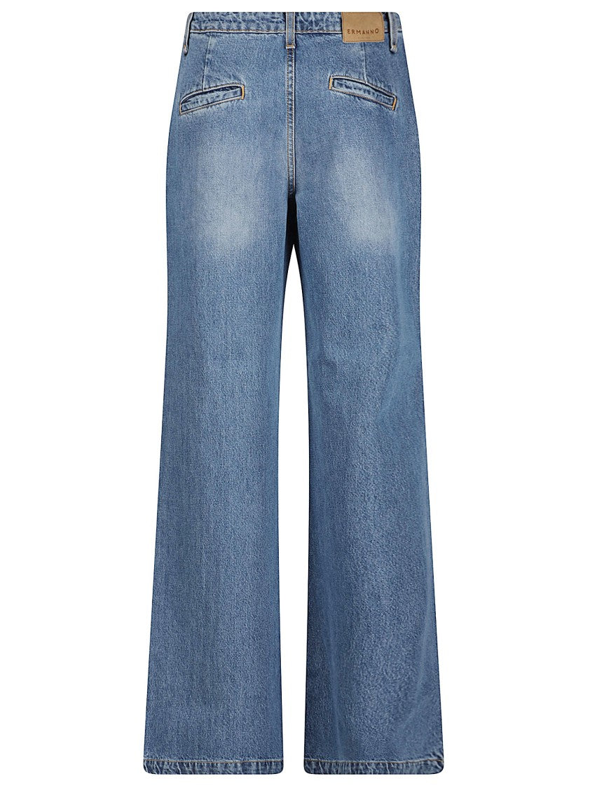 Ermanno Firenze Wide Leg Jeans With Floral Embroidery And High Waist