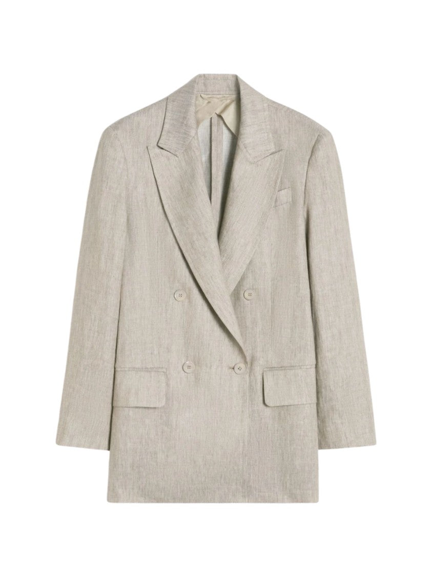 Max Mara Beige Double Breasted Linen Blazer