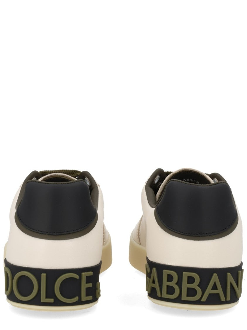 Dolce & Gabbana Neutrals Perforated Smooth Leather Contrast Sneaker