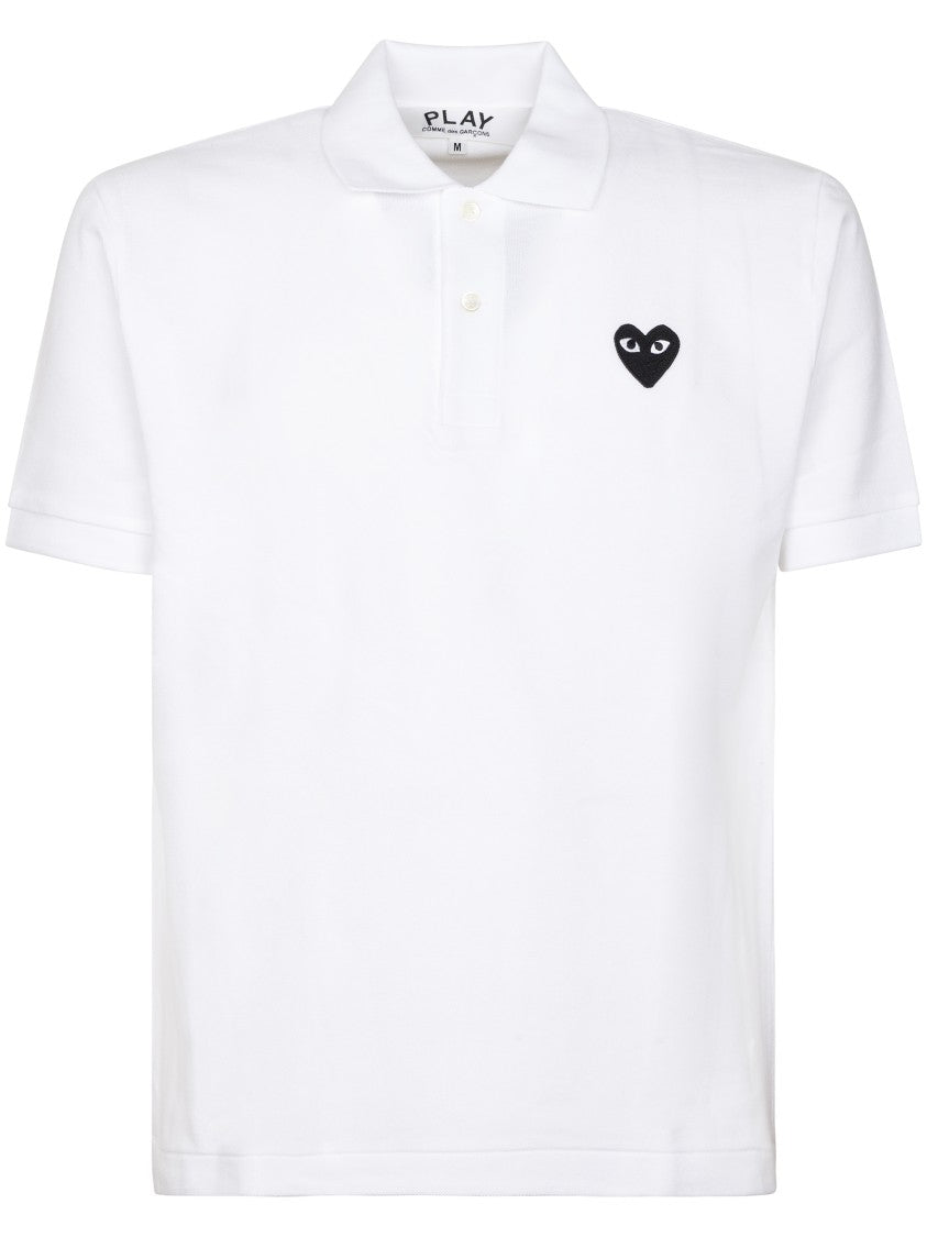 Comme Des Garçons Classic White Polo With Black Heart Emblem
