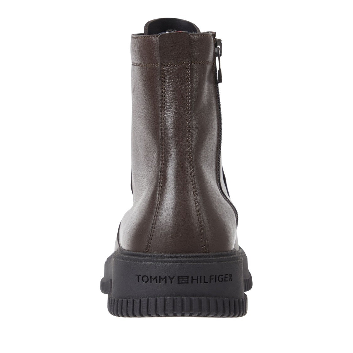 Tommy Hilfiger Brown Leather Lace-Up Side Zip Boots