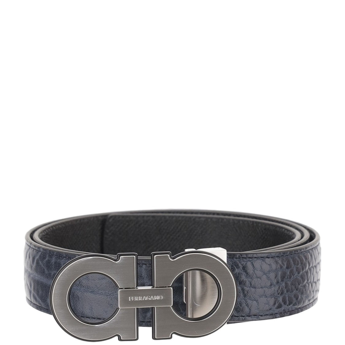 Salvatore Ferragamo Navy Double Hook Reversible Leather Belt
