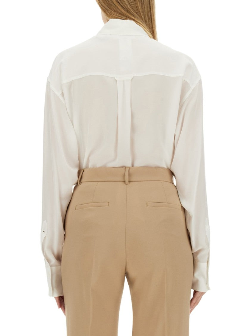 Sportmax Classic White Shirt With Pointed Collar And Pleat Detail