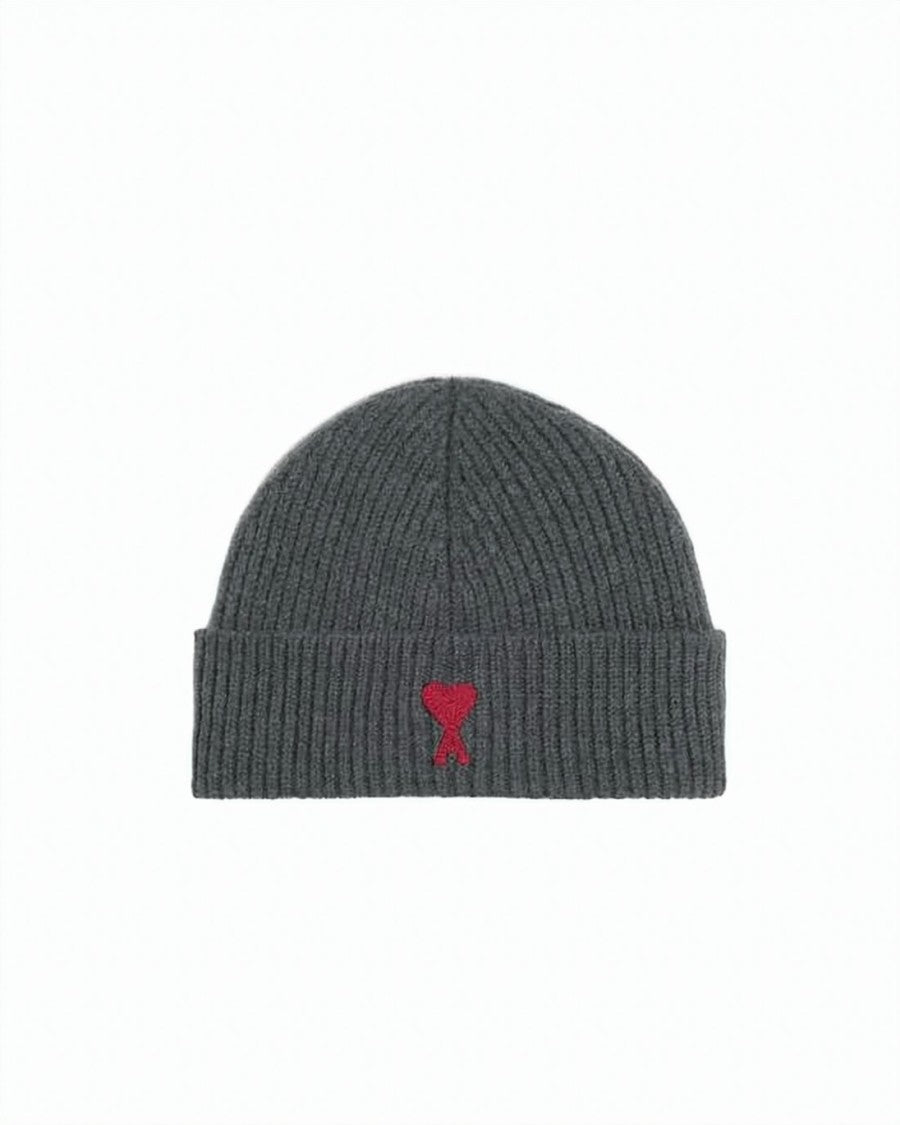 Ami Paris Ribbed Knit Beanie With Heart Emblem
