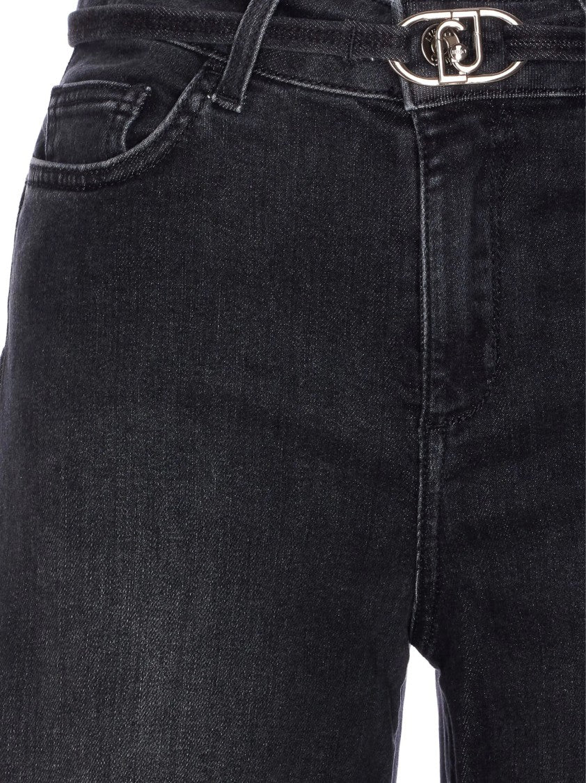 Liu Jo High-Waisted Wide-Leg Black Jeans With Belt Detail