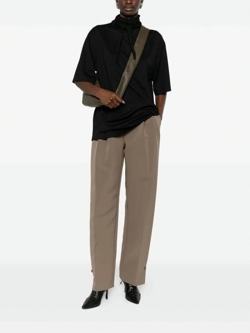 Lemaire Black Short-Sleeved Cotton Top With High Neckline