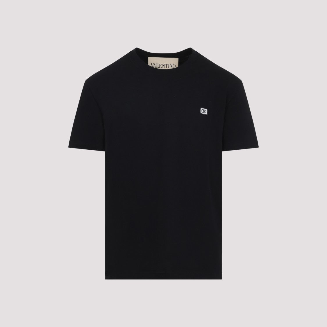 Valentino Minimalist Black Cotton T-Shirt With Vlogo Patch