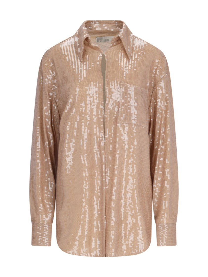 Giuseppe Di Morabito Sequined Shirt In Brown Fabric Classic Collar Hook