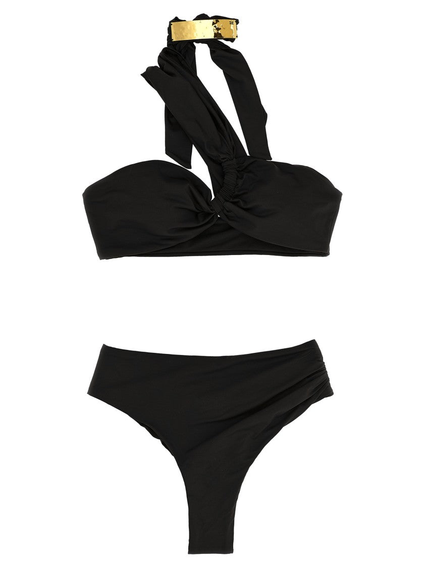 Elisabetta Franchi One-Shoulder Lycra Bikini With Hammered Jewel Detail
