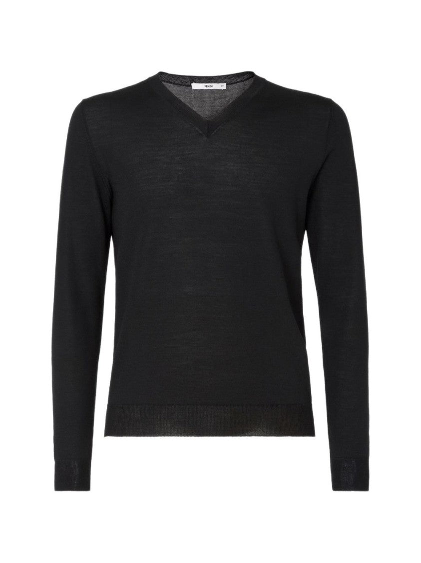 Fendi Classic V-Neck Wool Sweater With Unique Hem Detail
