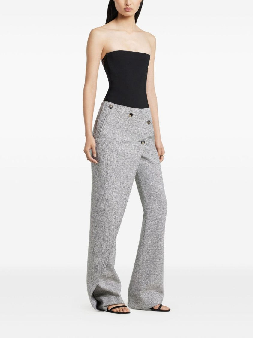 Courrèges Grey Asymmetrical Textured Wool Panel Trousers