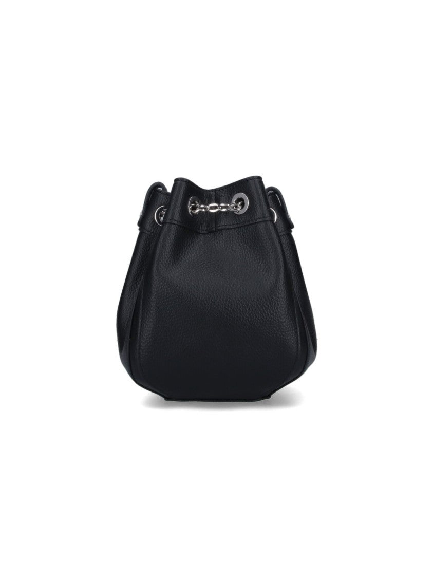 Vivienne Westwood Pebbled Black Bag With Drawstring Closure And Chain Accents