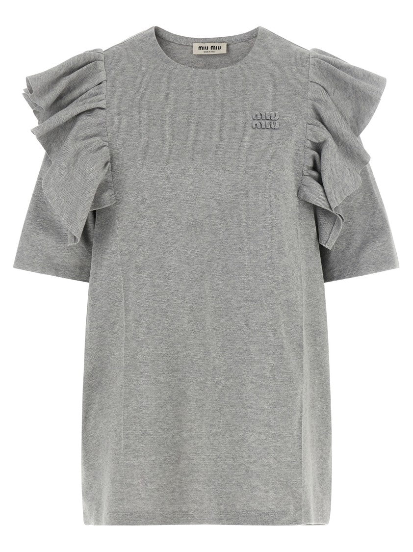 Miu Miu Mélange Starched Cotton Ruffle Dress