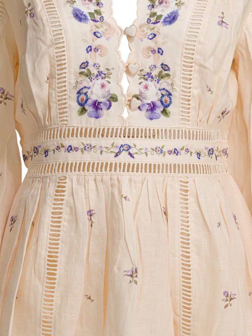 Zimmermann Flared Silk-Lightweight Dress With Floral Embroidery