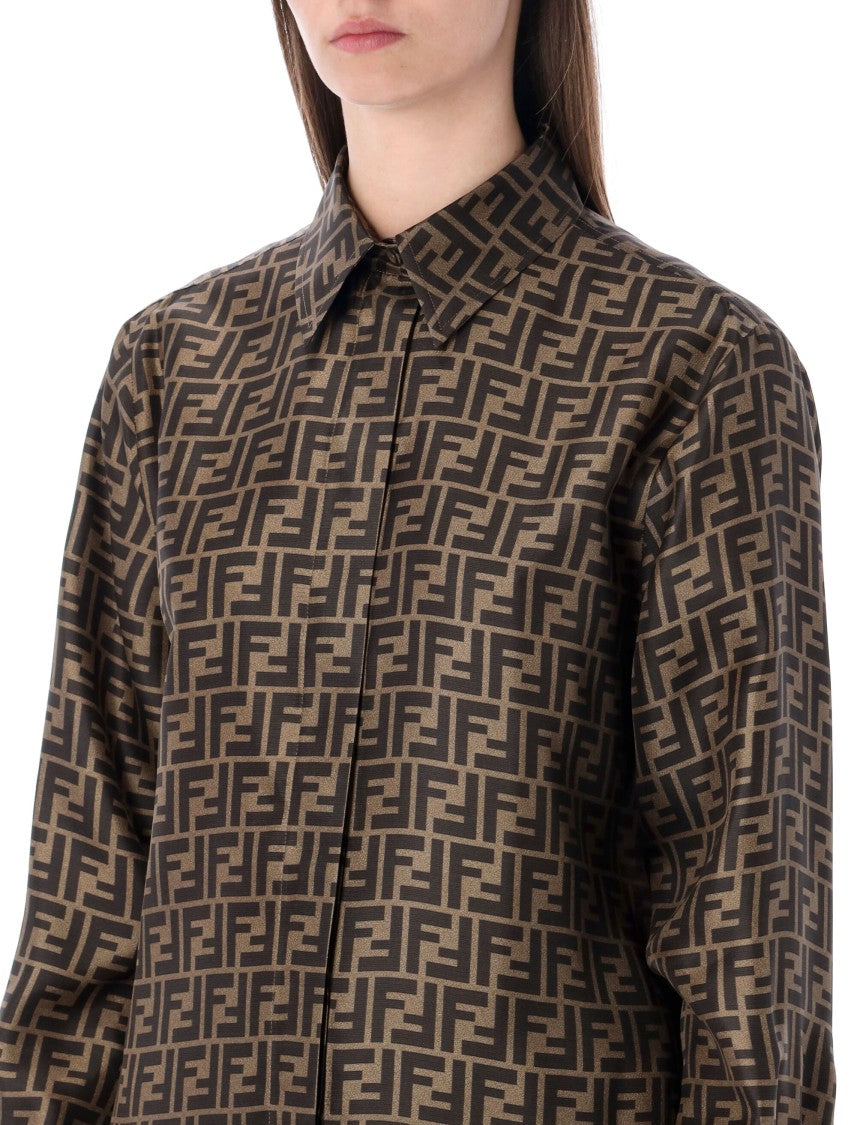 Fendi Silk Jacquard Oversized Shirt With Ff Motif