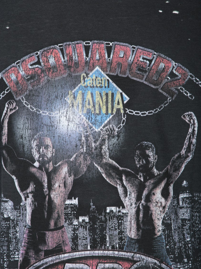 Dsquared2 Graphic Print Grey T-Shirt With Vintage Urban Finish