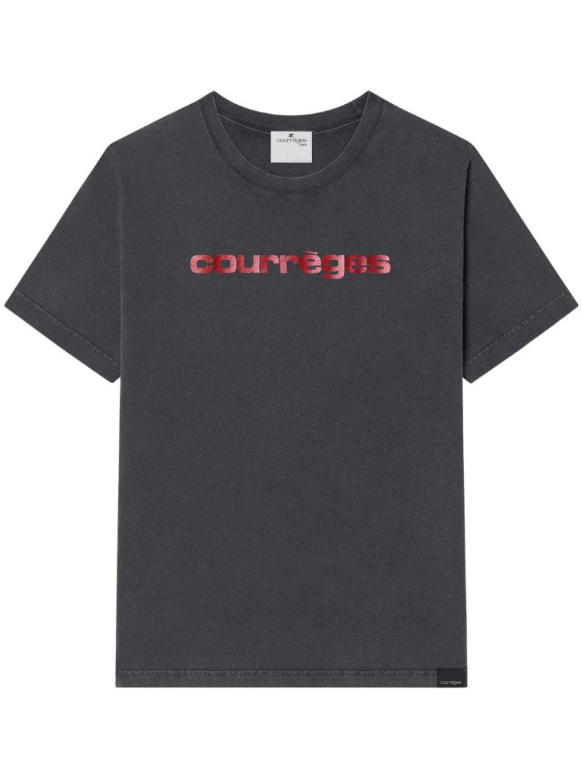 Courrèges Grey Bold Logo Print Crew Neck T-Shirt
