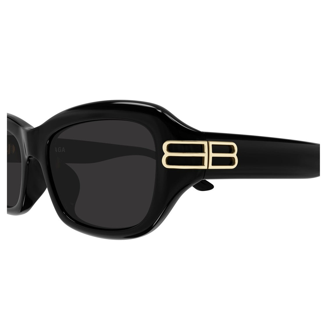 Balenciaga Glossy Black Acetate Rectangular Sunglasses With Gold Double 'B' Logo