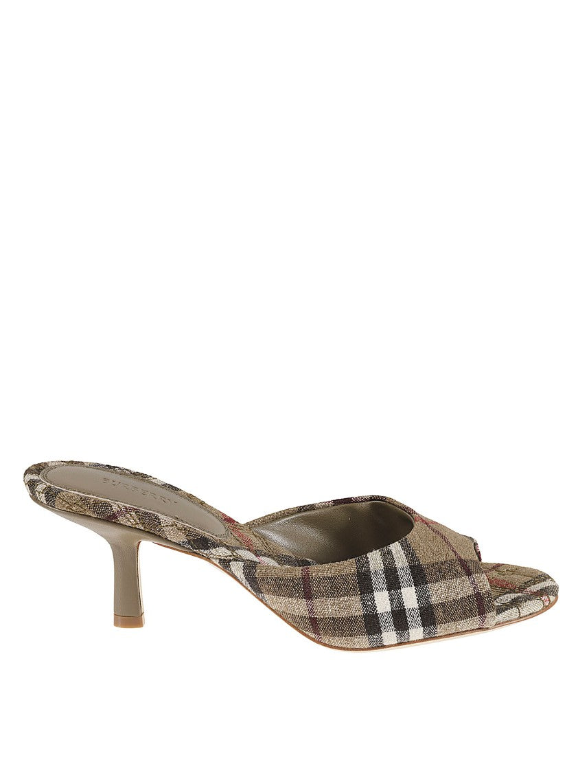 Burberry Open-Toe Plaid Pumps With Slender Heel