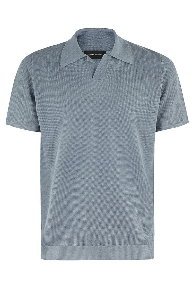 Roberto Collina Pique Stitch Denim Polo Shirt With Classic Collar