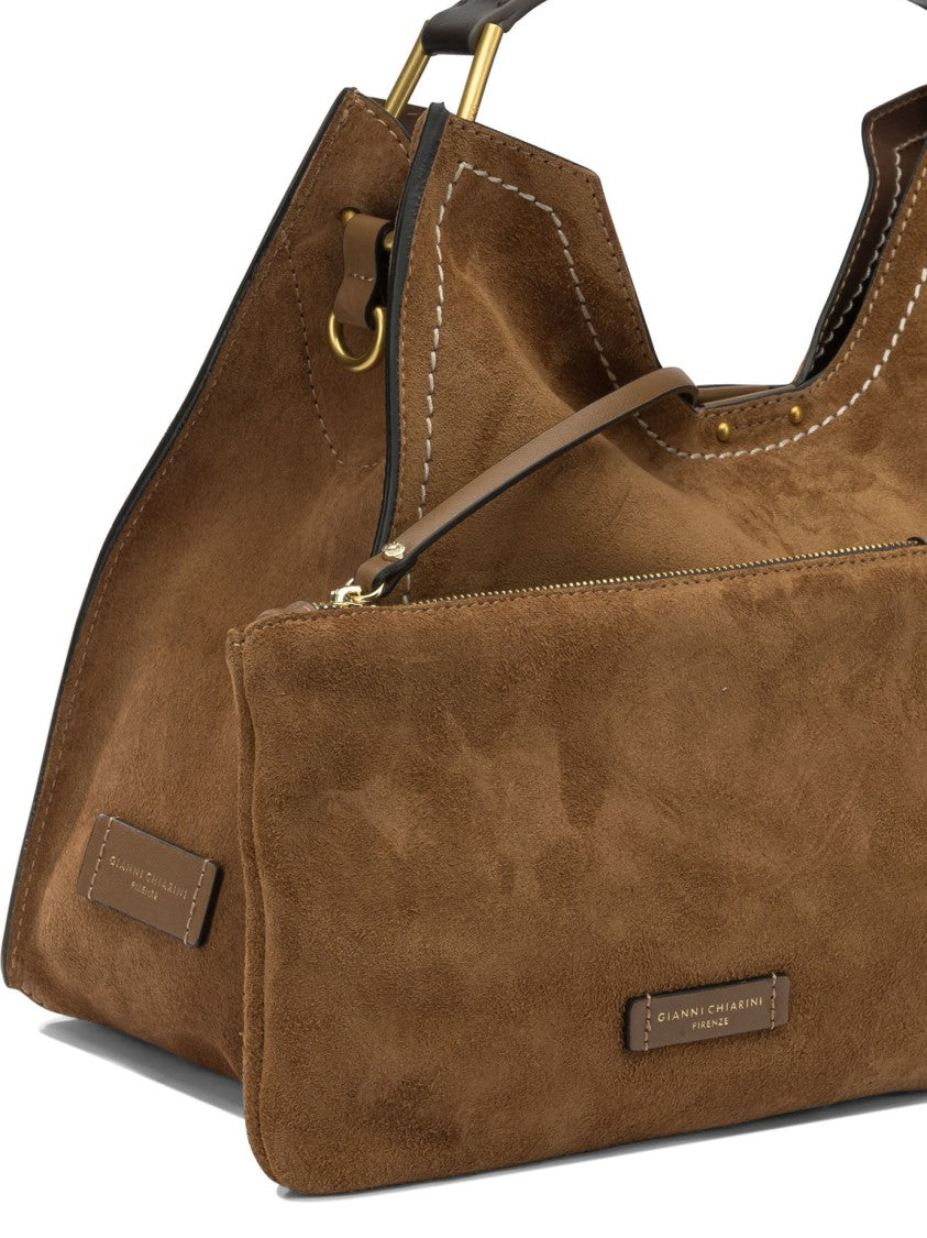 Gianni Chiarini Trapezoidal Suede Shoulder Bag With Gold-Tone Accents
