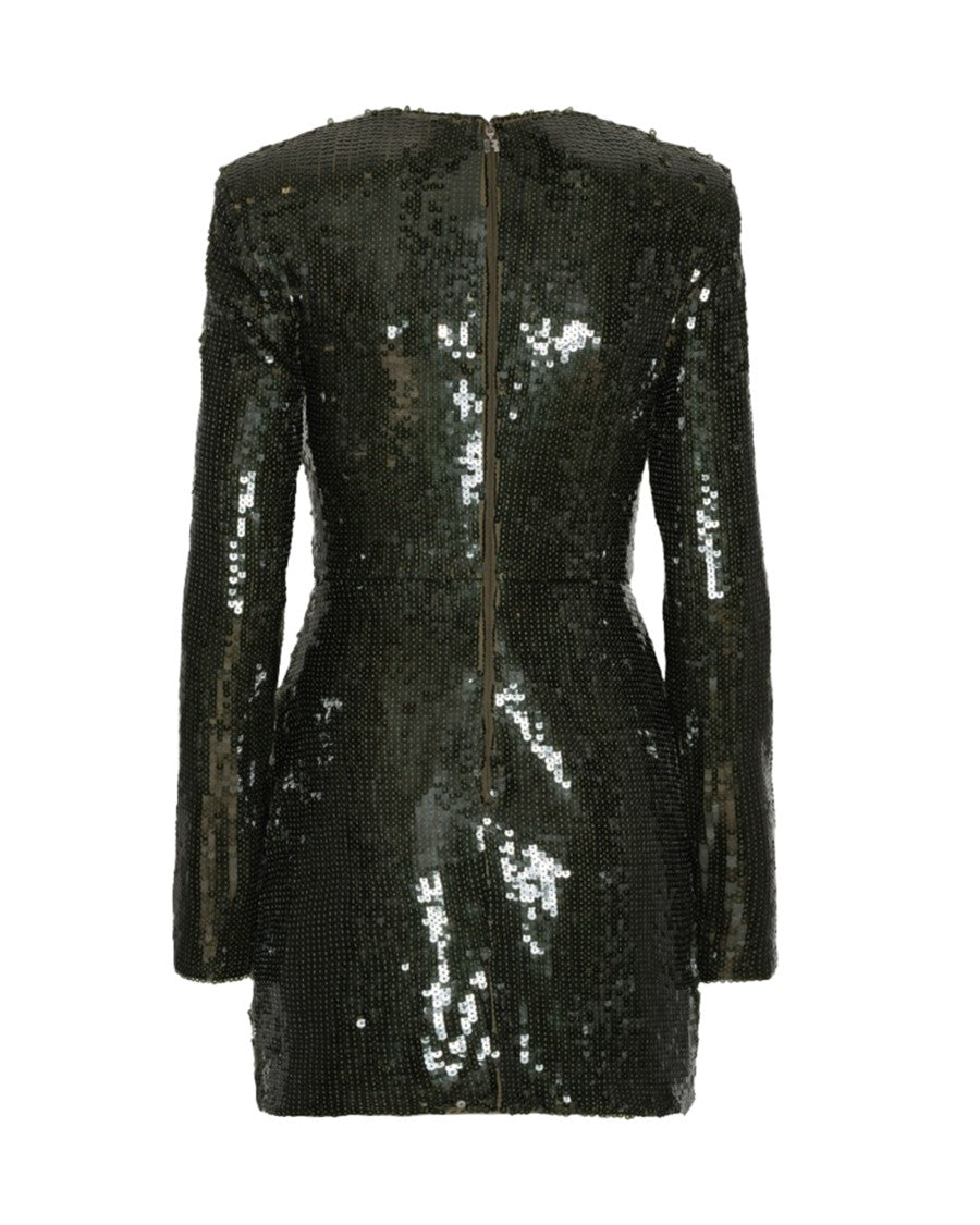 Rotate Fitted Dark Olive Sequined Mini Dress With Draped Detail