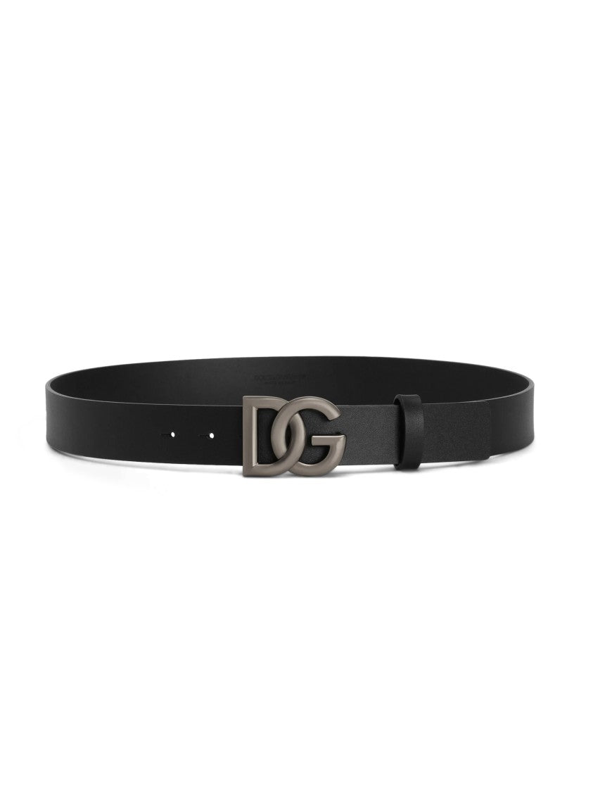 Dolce & Gabbana Sleek Black Leather Belt With Distinctive Metallic Buckle