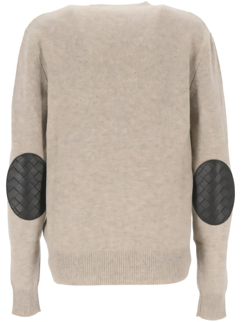 Bottega Veneta Relaxed Fit Cashmere Sweater With Unique Woven Elbow Patches