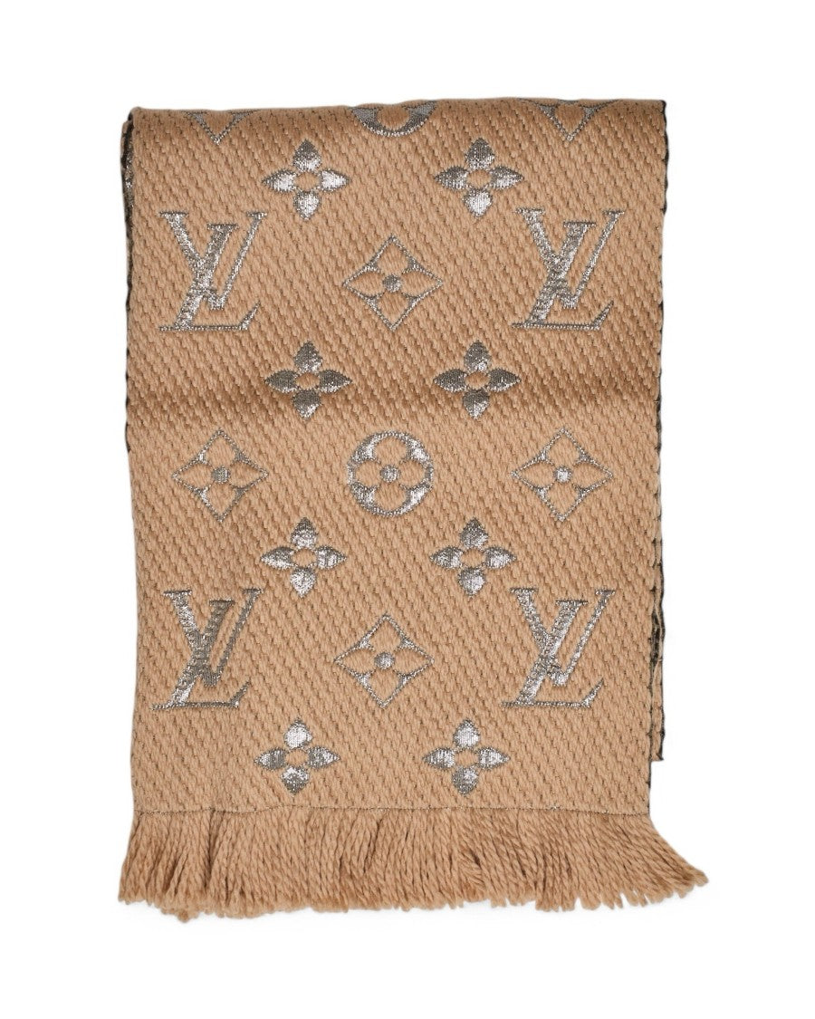 Louis Vuitton Beige Lurex Wool Monogram Scarf