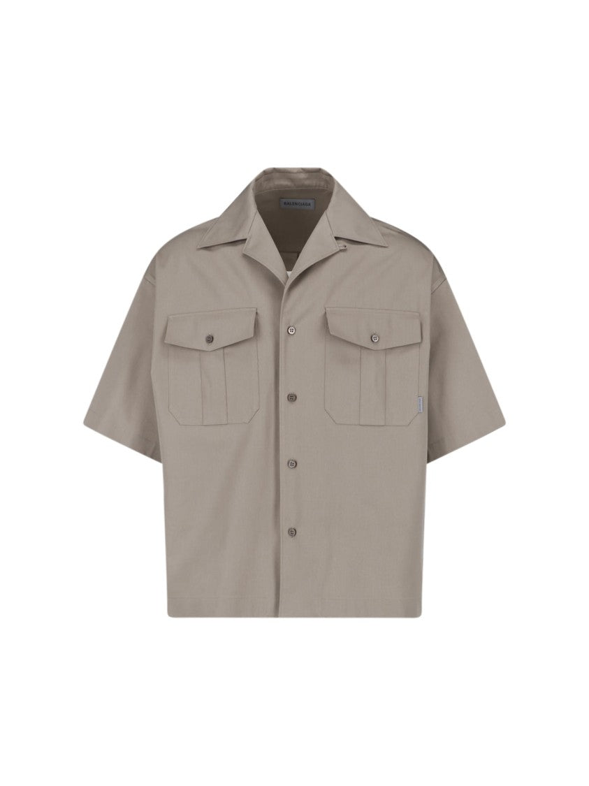 Balenciaga Boxy Cropped Shirt With Flap Chest Pockets