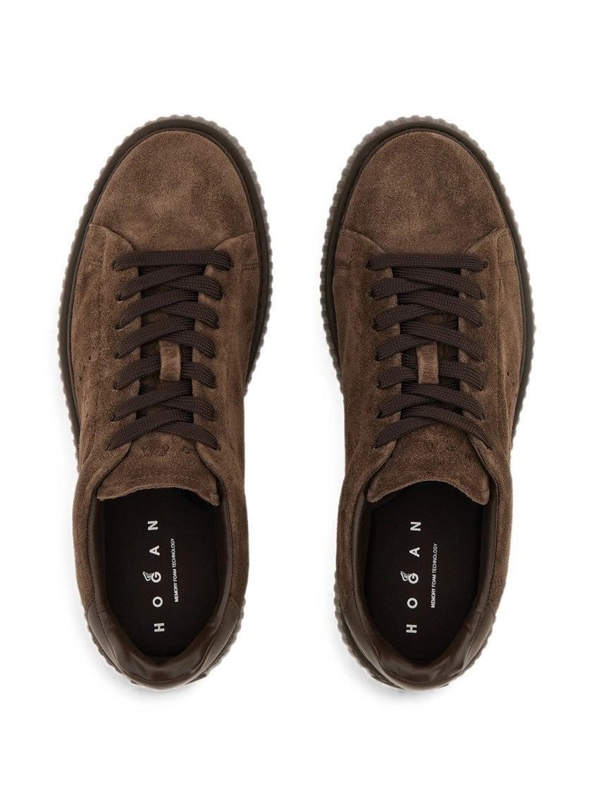 Hogan Brown Suede Low-Top Sneakers With Perforated Detailing