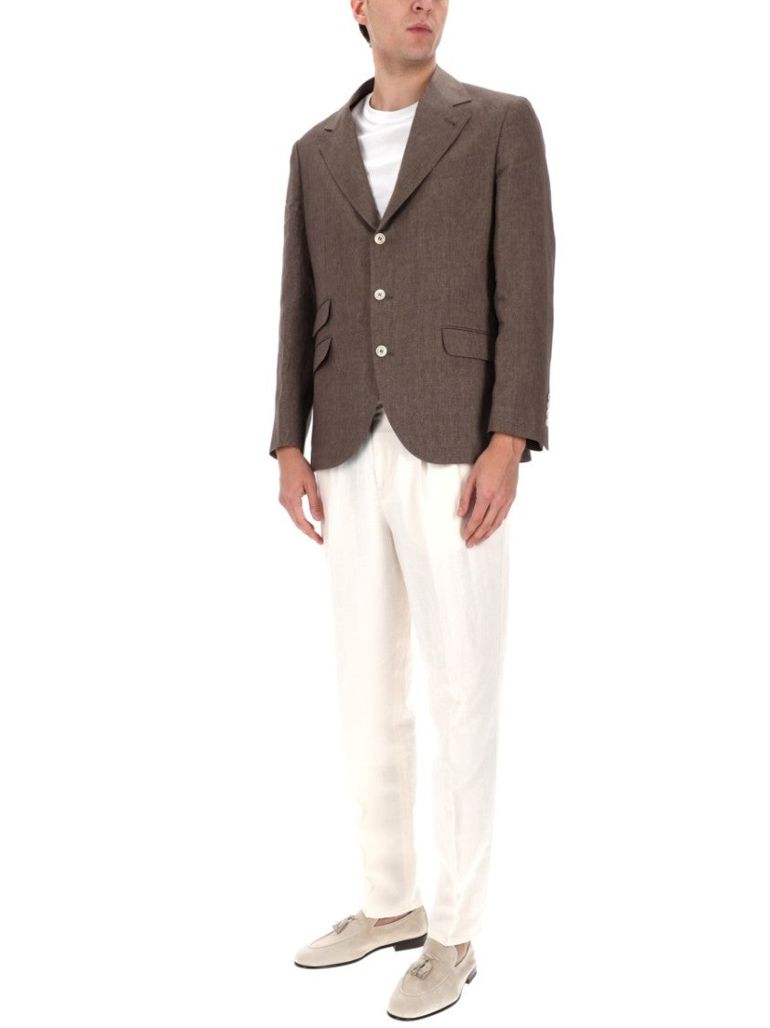 Brunello Cucinelli Single-Breasted Flap-Pocket Linen Blazer